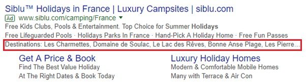 structured snippets advert example