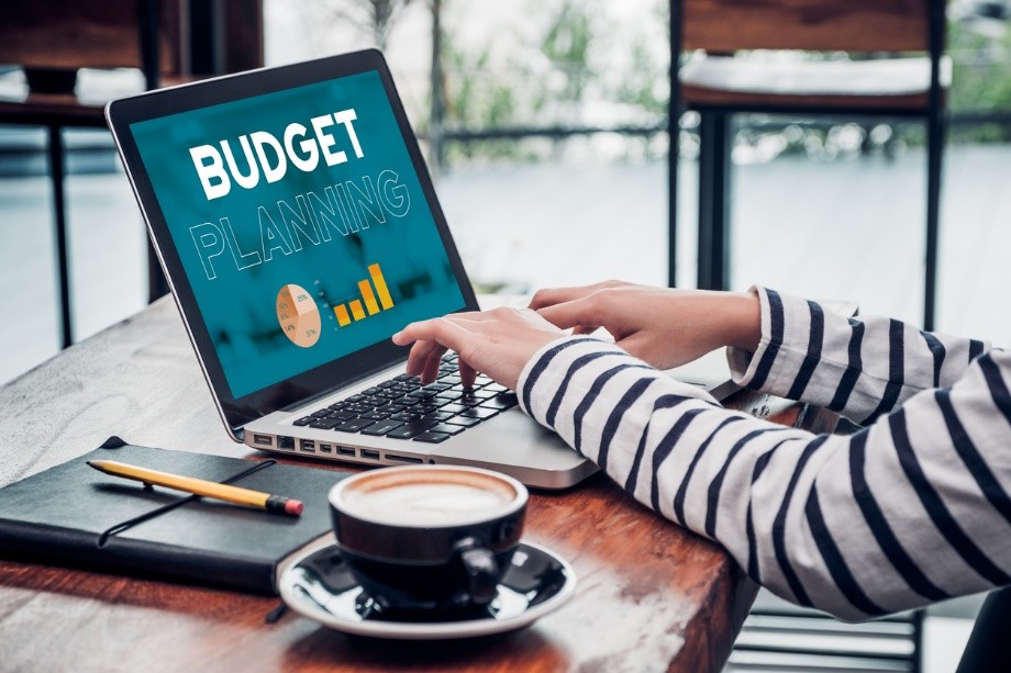 woman looking up budget planning on laptop