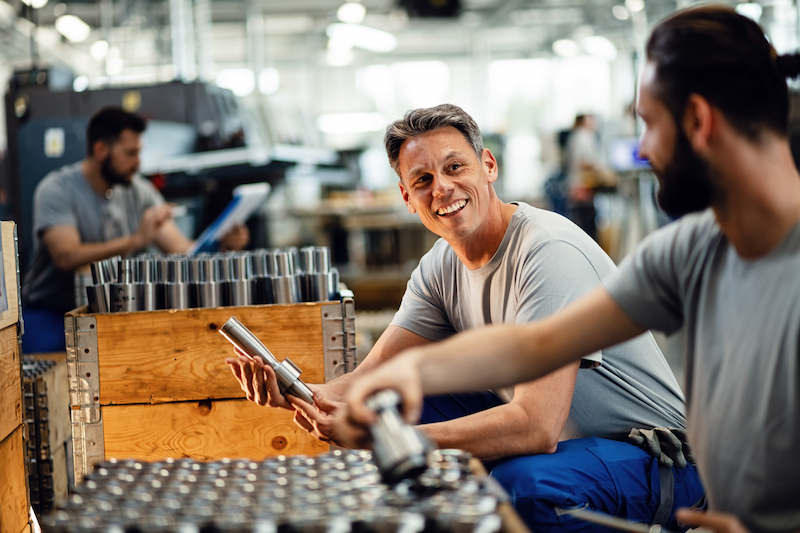 manufacturing workers talking