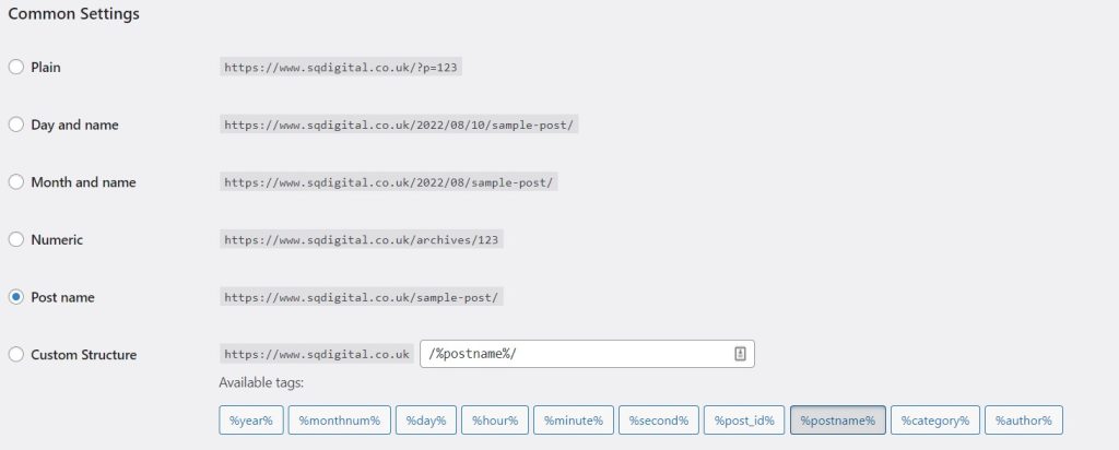 permalink settings in wordpress