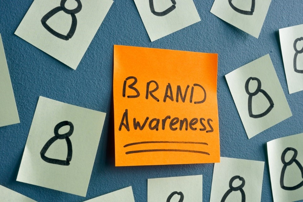 post it note saying brand awareness