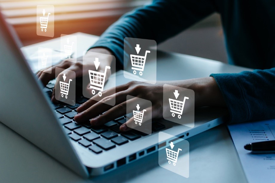 Shopping carts on a laptop