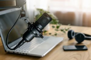 A microphone on a desk